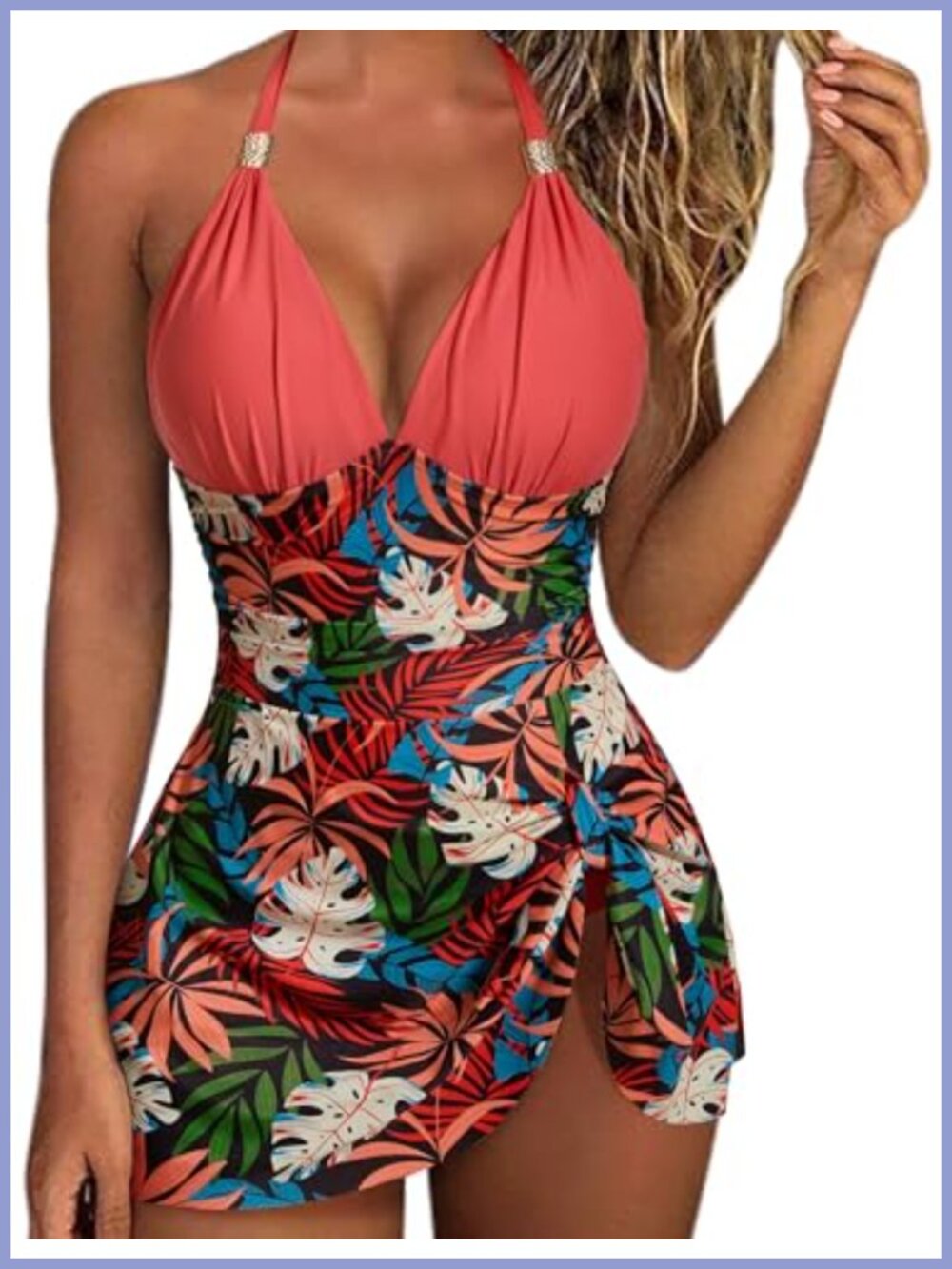 One Piece Swim Dress Tummy Control Tie Knot Halter Bathing Suit